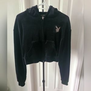 Playboy velour velvet cropped hoodie
